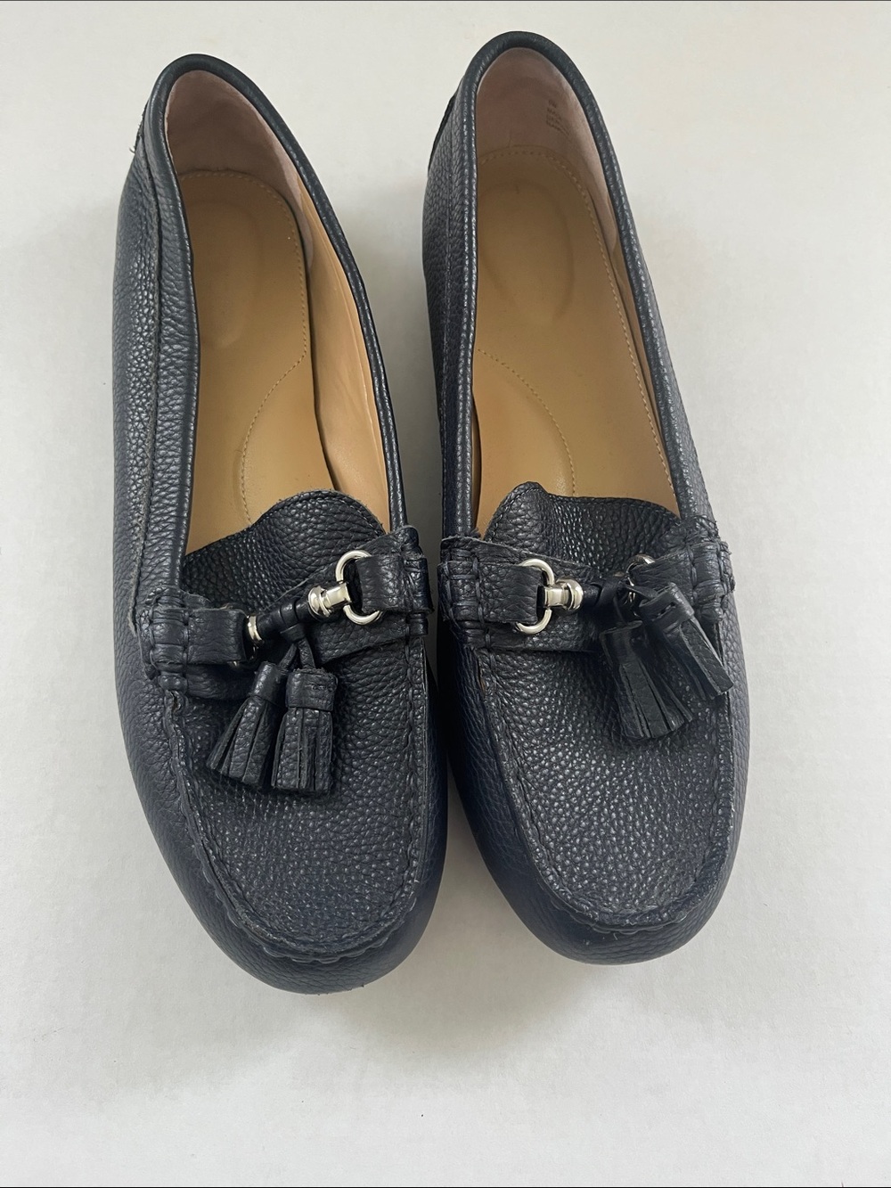 Talbots Navy Leather Tassel Bit Loafers
